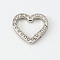 Zinc Alloy Rhinestone Spring Gate Rings, Heart, Platinum, 25x25.5x4.5mm