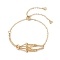 Adjustable Braided Brass Macrame Pouch Cable Chain Slider Bracelet Making, with 201 Stainless Steel Heart, Real 18K Gold Plated, Inner Diameter: 2-7/8 inch(7.3cm), pouch: 19.5x20mm
