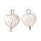 Natural Baroque Keshi Pearl Heart Connector Charms, with 304 Stainless Steel Double Loops, Floral White, Stainless Steel Color, 19x12.5~13x5~7mm, Hole: 2~2.5mm