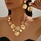 Alloy Pendant Necklaces & Stud Dangle Earrings Sets for Women, Flat Round, Golden, Necklace: 18.90 inch(48cm)
