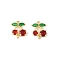 Brass Pave Green and Red Cubic Zirconia Cherry Connector Charms, Rack Plating, Long-Lasting Plated, Cadmium Free & Lead Free, Golden, 14x11.5x4mm, Hole: 1.2mm