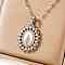Vintage Brass Micro Pave Clear Cubic Zirconia Hollow Oval with Religious Virgin Mary Pendant Necklaces, with White Enamel and Imitation Pearl, Platinum, 15.75 inch(40cm)