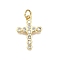 Brass Micro Pave Cubic Zirconia Pendants, Cross, Long-Lasting Plated, Lead Free & Cadmium Free, with Jump Ring, Real 18K Gold Plated, 19x14x2mm