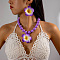 Flower Bohemian Style Acrylic with CCB Plastic Pendant Necklace & Dangle Earring, Platinum, Medium Orchid, 440mm & 90x50mm