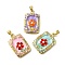 Brass Enamel Pendants, with ABS Imitation Pearl, Rectangle with Flower, Cadmium Free & Lead Free, Long-Lasting Plated, Rack Plating, Real 18K Gold Plated, Mixed Color, 28x19x5mm, Hole: 6x3mm