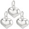 3Pcs 925 Sterling Silver Pendants, Puffed Heart Charms with Jump Rings, Silver, 10x10x5mm, Hole: 3mm
