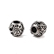 304 Stainless Steel European Beads, Large Hole Beads, Round with Flower, Antique Silver, 9x11x10mm, Hole: 4mm