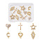 12Pcs 6 Styles Brass Micro Pave Clear Cubic Zirconia Connector Charms, Sideways Cross & Star & Hamsa Hand & Moon & Heart, Mixed Shapes, Golden, 10~17.5x7~15x1.5~2.5mm, Hole: 0.8~1.5mm, 2ps/style 