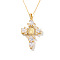 Brass Pave Cubic Zirconia Virgin Mary Cross Pendant Necklaces, Fashionable Gift for Women, Golden, Clear, 15.75 inch(40cm)