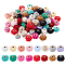 80Pcs 16 Colors Cloth Alloy Plush Pompom Ball Beads, Rondelle, Golden, Mixed Color, 20x12~13mm, 5pcs/color