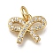 Rack Plating Brass Micro Pave Clear Cubic Zirconia Charms, Long-Lasting Plated, Cadmium Free & Lead Free, Bowknot Charms, with Jump Ring, Real 18K Gold Plated, 10.5x13x2.5mm, Hole: 3mm