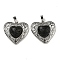 Natural Lava Rock Peach Love Heart Pendants, Rack Plating Brass Hollow Heart Charms, Cadmium Free & Lead Free, 29.5x30.5x7.5mm, Hole: 7.5x5mm