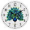 MDF Printed Wall Clock, for Home Living Room Bedroom Decoration, Flat Round, Peacock, 300mm