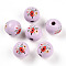 Easter Theme Printed Wood Beads, Round, Thistle, 14.5~15x15.5~16.5mm, Hole: 4~4.5mm