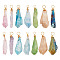 14Pcs 7 Colors Electroplated Natural Quartz Crystal Copper Wire Wrapped Pendants, Nuggets Charms, Golden, Mixed Color, 28~43mm, Hole: 3.5mm, 2pcs/color
