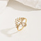 Brass Micro Pave Cubic Zirconia Finger Rings for Women, Flower & Teardrop, Golden, 19mm, US Size 9(18.9mm)