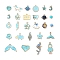 27Pcs 27 Style Light Gold Alloy Enamel Pendants, Unicorn & Heart & Star & Moon & Universe & Butterfly & Daisy & Whale Fishtail Shaped & Boy & Flower & Lightning & Flat Round & Rabbit & Planet & Clock & Sheep, Mixed Color, 8~29x7.5~27x1~4.5mm, Hole: 1~2mm, 1pc/style