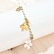 304 Stainless Steel Charms Bracelets, Cotton Cord Braided Bracelets for Women, Tree & Flower, with Glass & Shell, Ion Plating(IP), Real 18K Gold Plated, Inner Diameter: 1-1/8~3-3/8 inch(2.8~8.6cm)
