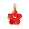 Rack Plating Brass Enamel Charms, with Jump Rings, Cadmium Free & Lead Free, Real 18K Gold Plated, Flower, Red, 14.5x12x1.3mm, Hole: 3.3mm