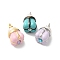 Rack Plating Brass Cubic Zirconia Pendants, Natural Pearl, with Enamel, Cadmium Free & Lead Free, Long-Lasting Plated, Bud, Mixed Color, 22.5x12.5x13mm, Hole: 2.5mm