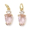Brass Micro Pave Cubic Zirconia Charms, Cadmium Free & Nickel Free & Lead Free, with Jump Ring, Heart, Real 18K Gold Plated, Pink, 13x6x3mm, Hole: 3mm