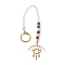 201 & 304 Stainless Steel Chakra Theme Eye Pendant Decorates, with Natural Gemstone, Glass Beads and Brass & Iron Findings, Golden, 216mm