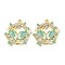 Rack Plating Alloy Enamel Pendants, with Rhinestone, Golden, Wreath with Butterfly Charm, Medium Aquamarine, 29.7x28.4x2.5~3mm, Hole: 2mm