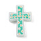 Silicone Focal Beads, Cross with Flower, Medium Aquamarine, 34x23.5x8.5mm, Hole: 2.5mm