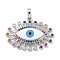Rack Plating Brass Micro Pave Cubic Zirconia with Enamel Pendants, Long-Lasting Plated, Lead Free & Cadmium Free, Eye Charms, Platinum, 23x30.5x3mm, Hole: 4x6mm