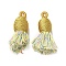 Cotton Tassel Pendants, with Polyester, Light Khaki, 32~37x11~12mm, Hole: 2x4.5mm