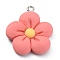 Opaque Resin Pendants, with Platinum Tone Iron Loops, Flower, Salmon, 27.5x23.5x5.5mm, Hole: 2mm