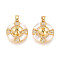 Brass Micro Pave Cubic Zirconia Cup Pearl Peg Bails Pin Pendants, Flat Round, with Shell, for Half Drilled Beads, Real 18K Gold Plated, 18x16x4mm, Hole: 4.5x3mm, Pin: 1mm