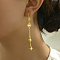 Fashionable Brass Ball Pendant Tassel Hoop Earrings, Real 18K Gold Plated, 81x8mm