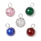 Crackle Glass Pendants, Flat Round, with Brass Brass Bead Frames & Loop, Mixed Color, 17x12x10mm, Hole: 3.5x4mm