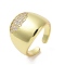 Brass Micro Pave Clear Cubic Zirconia Open Cuff Ring for Women, Golden, US Size 7 1/2(17.7mm)