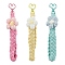 3Pcs 3 Colors Handmade Cotton Knitting Flower and Cotton String Threads Pendant Decorations, Zinc Alloy Swivel Clasps Charms for Bag Ornaments, Mixed Color, 180mm, 1pc/color