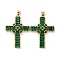 Brass Micro Pave Cubic Zirconia Pendants, Real 18K Gold Plated, Lead Free & Cadmium Free, Cross, Dark Green, 38x27x5.5mm, Hole: 4x3.5mm