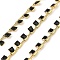 Brass Rectangle Link Chains, with Enamel, Soldered, with Spool, Real 18K Gold Plated, Long-Lasting Plated, Black, 4x1.5x0.7mm, 10m/roll
