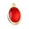 Glass Pendants, Oval, with Brass and Jumping Ring, Faceted, Long-Lasting Plated, Cadmium Free & Lead Free, Rack Plating, Real 18K Gold Plated, 18x11x4.5mm, Hole: 1mm