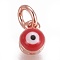Brass Enamel Charms, Evil Eye, Rose Gold, 4x4mm, Hole: 2mm