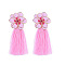 Bohemian Flower Alloy Enamel Tassel Stud Earrings, with Crystal Rhinestone, Golden, Pearl Pink, 98x48mm