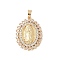 Brass Clear Cubic Zirconia Pendants, Long-Lasting Plated, Oval with Holy Virgin Charms, Clear, 33x25x5mm, Hole: 6x5mm