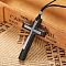 Alloy & Wood Religion Cross Pendant Polycotton Rope Long Necklaces, Antique Silver, Black, 39.37 inch(100cm)