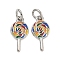 Brass Enamel Pendants, Lollipop Charms, Long-Lasting Plated, Rack Plating, Lead Free & Cadmium Free, Platinum, 14.5x7.5x1.5mm, Jump Ring: 5.5x0.8mm, 3.2mm Inner Diameter
