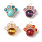 4Pcs 4 Styles Copper Wire Wrapped Natural & Synthetic Mixed Gemstone Faceted Beaded Pendants, Paw Print Charms, Mixed Dyed and Undyed, Light Gold, 16x15x8.5mm, Hole: 1.6mm, 1pc/style