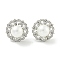Brass Micro Pave Clear Cubic Zirconia Stud Earrings, with Plastic Beads, Flower, Platinum, 15x15mm