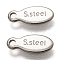 Tarnish Resistant 304 Stainless Steel Slice Chain Tabs, Oval with Word S.steel, Stainless Steel Color, 10x4x0.5mm, Hole: 1.2mm