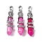 Natural Hot Pink Banded Agate(Dyed & Heated) Pendants, Brass Charms, Lead Free & Cadmium Free, 46~47x11~12x11mm, Hole: 8x5mm