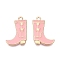 Rack Plating Alloy Enamel Pendants, Cadmium Free & Nickel Free & Lead Free, Golden, Boot Charms, Pink, 23.5x16x2mm, Hole: 1.8mm