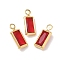 Brass Glass Charms, Rectangle Charms, Nickel Free, Faceted, Real 18K Gold Plated, Red, 9x3.5x2mm, Hole: 1.2mm